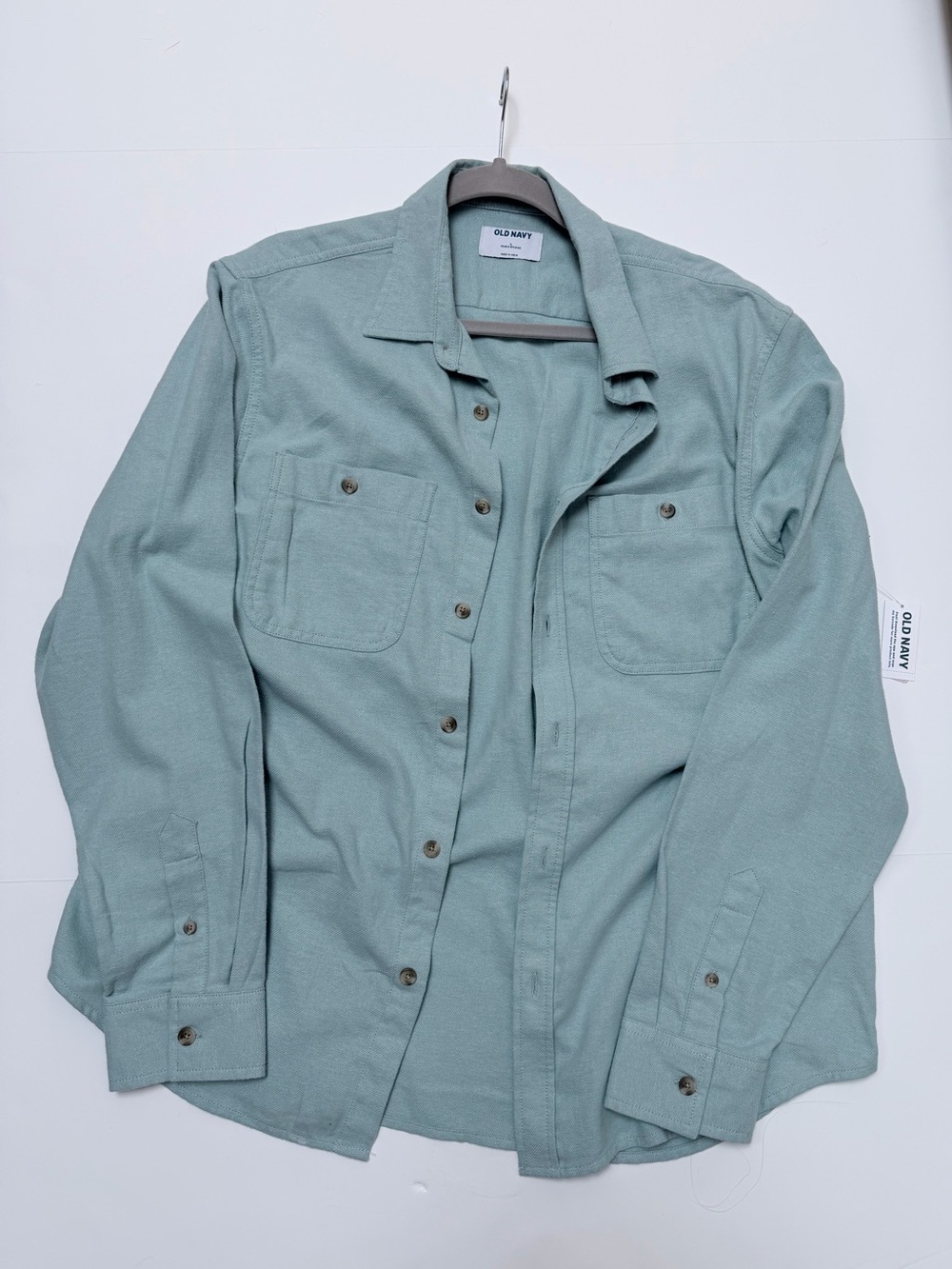 NWT* Old Navy Men’s Double Brushed Flannel Shirt Mint Sage Button Front Soft L